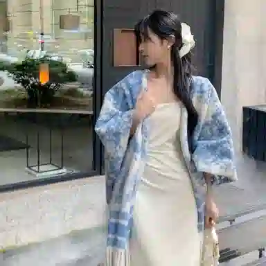 心水好物 复古名族风水墨画双面斗蓬外套女生秋季宽松流苏百搭保暖空调房上衣外搭 聚酯纤维 披肩 女款