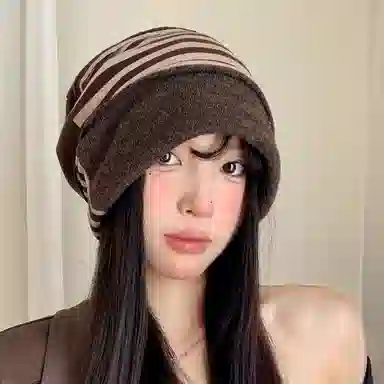 心水好物 日系轻奢感条纹拼色小众设计 棉 帽子 男女同款情侣款