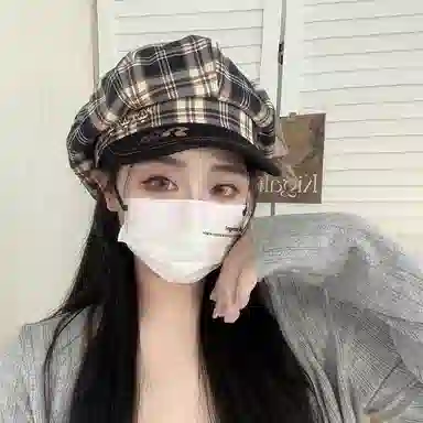 心水好物 日系复古格纹云朵显脸小百搭绣花字母小香风八角帽 聚酯纤维 贝雷帽 男女同款情侣款