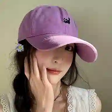 心水好物 春夏户外百搭可爱猫咪刺绣遮阳防晒弯檐 棉 鸭舌帽 男女同款情侣款