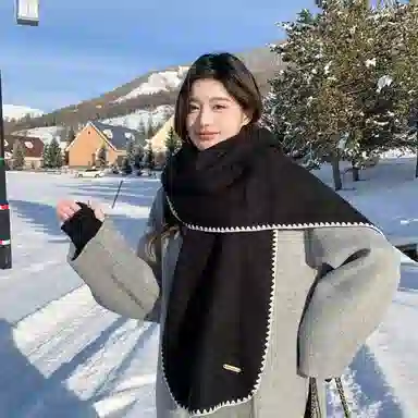 心水好物 羊毛混纺 韩系冬季氛围感锁边保暖防寒软糯亲肤 绒线围巾 男女同款情侣款