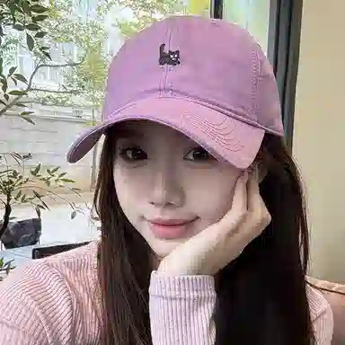 心水好物 春夏户外百搭可爱猫咪刺绣遮阳防晒弯檐 棉 鸭舌帽 男女同款情侣款