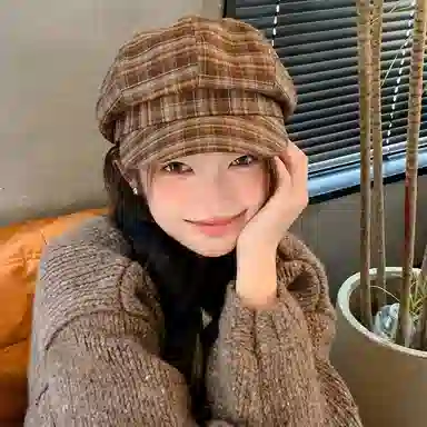 心水好物 英伦风复古格纹休闲百搭宽檐显脸小潮流八角帽 棉 贝雷帽 男女同款情侣款