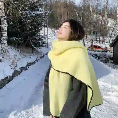 心水好物 羊毛混纺 韩系冬季氛围感锁边保暖防寒软糯亲肤 绒线围巾 男女同款情侣款