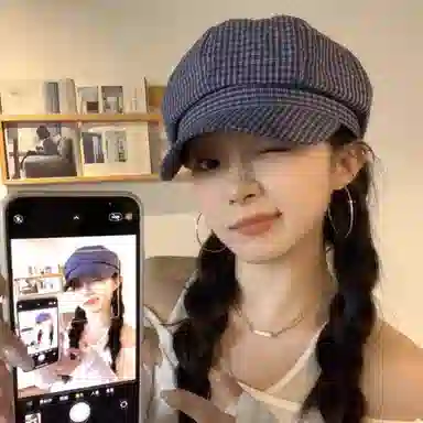 心水好物 日系简约细纹格薄款八角帽显脸小大头围 棉  贝雷帽 男女同款情侣款