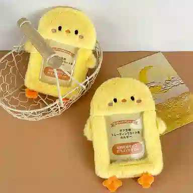 心水好物 韩版小黄鸡卡套照片收纳包饭卡公交卡小鸡卡包挎包 毛绒 挂件 男女同款情侣款