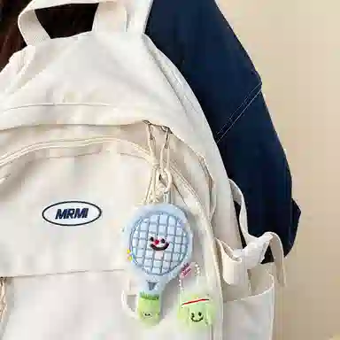 心水好物 可爱毛绒网球拍公仔少女包包钥匙扣挂坠情侣闺蜜挂饰 聚酯纤维 挂件 男女同款情侣款