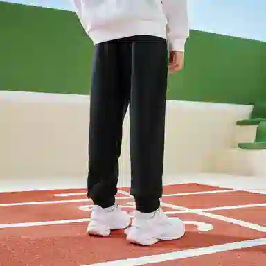 大童 鸿星尔克儿童 束脚亲肤简约柔软休闲针织运动裤 黑色