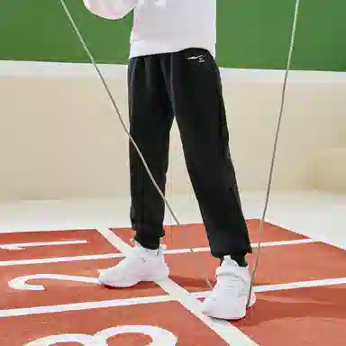 大童 鸿星尔克儿童 束脚亲肤简约柔软休闲针织运动裤 黑色