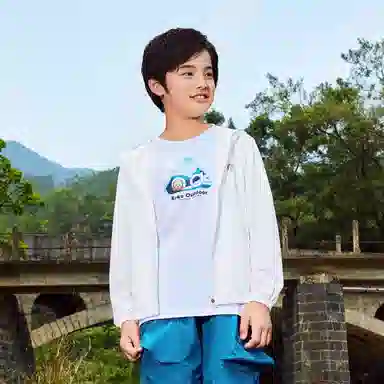 大童 鸿星尔克儿童 纯色拉链连帽长袖防晒服 正白