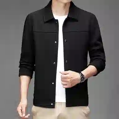 美力城 纯色基础款简约拼接暗扣针织宽松百搭休闲设计感保暖翻领夹克外套 男款