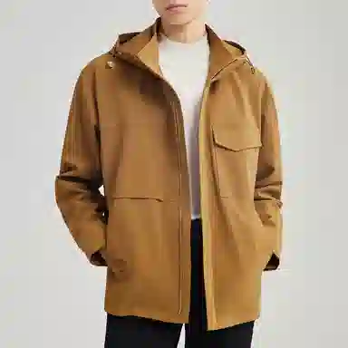 美力城 通勤长袖连帽纯色简约百搭落肩宽松拉链保暖休闲夹克外套 男款