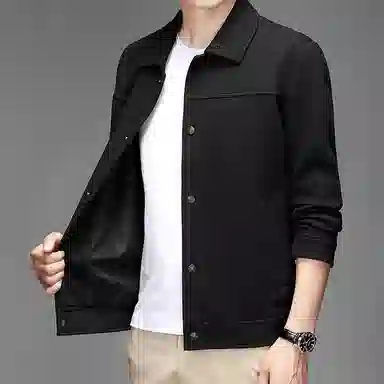 美力城 纯色基础款简约拼接暗扣针织宽松百搭休闲设计感保暖翻领夹克外套 男款