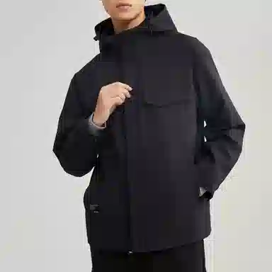 美力城 通勤长袖连帽纯色简约百搭落肩宽松拉链保暖休闲夹克外套 男款