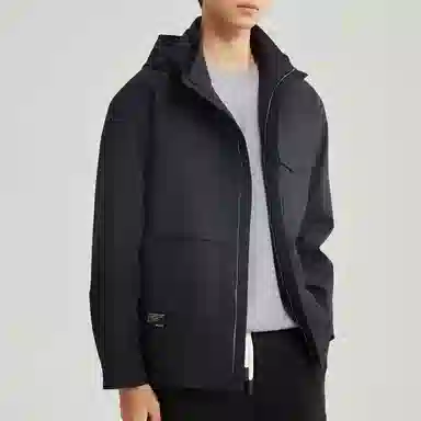 美力城 通勤长袖连帽纯色简约百搭落肩宽松拉链保暖休闲夹克外套 男款