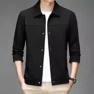 美力城 纯色基础款简约拼接暗扣针织宽松百搭休闲设计感保暖翻领夹克外套 男款