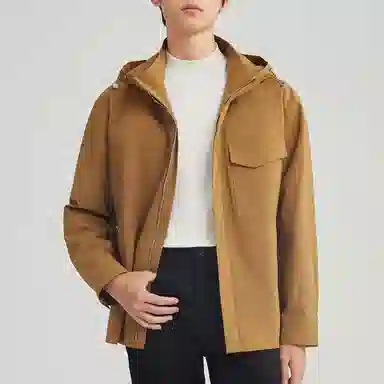 美力城 通勤长袖连帽纯色简约百搭落肩宽松拉链保暖休闲夹克外套 男款