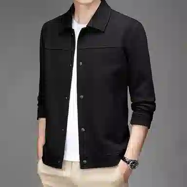 美力城 纯色基础款简约拼接暗扣针织宽松百搭休闲设计感保暖翻领夹克外套 男款