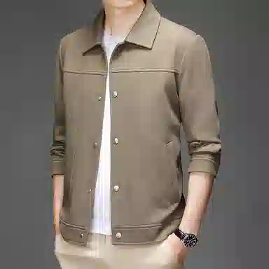 美力城 纯色基础款简约拼接暗扣针织宽松百搭休闲设计感保暖翻领夹克外套 男款