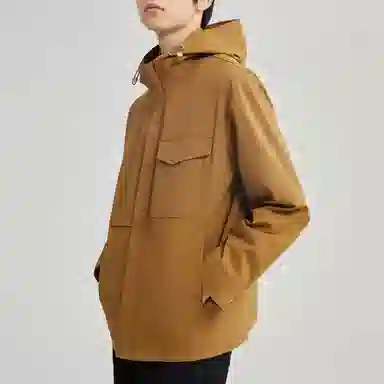 美力城 通勤长袖连帽纯色简约百搭落肩宽松拉链保暖休闲夹克外套 男款