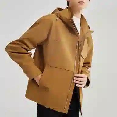 美力城 通勤长袖连帽纯色简约百搭落肩宽松拉链保暖休闲夹克外套 男款