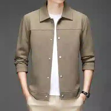 美力城 纯色基础款简约拼接暗扣针织宽松百搭休闲设计感保暖翻领夹克外套 男款