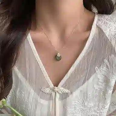 七度银饰 平安顺遂 圆满平安扣 新中式 圆满和谐 福气满满 小众简约锁骨链 岫玉（蛇纹石玉） 项链 女款