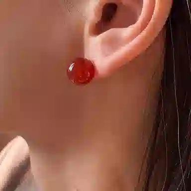 七度银饰 鸿运幸福圆满圆珠氛围感小仙精致气质本命年红色同款新年礼盒#好运 玛瑙 耳钉 女款