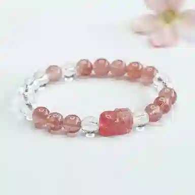 金大福 添财貔貅 甜美浪漫桃花运招桃花新中式国潮鸿运当头吞金兽轻奢小众高级感设计轻奢精致百搭#好运 草莓晶 手串 女款