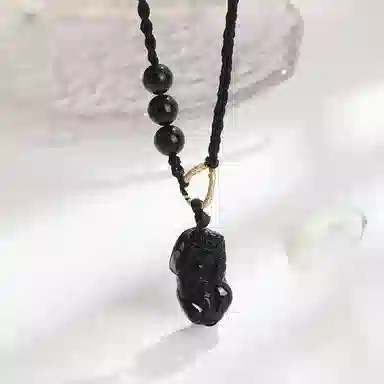 金大福 【聚财纳福】招财貔貅 新中式国潮 平安如意 转运上岸小众轻奢精致时尚百搭#好运 黑曜石 项链 男女同款情侣款
