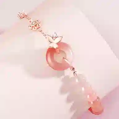金大福 蝶恋平安扣 新中式小众高级感少女人同心圆蝴蝶设计简约轻奢气质甜美精致平安顺遂招财转运 #好运 玛瑙 手链 女款