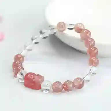 金大福 添财貔貅 甜美浪漫桃花运招桃花新中式国潮鸿运当头吞金兽轻奢小众高级感设计轻奢精致百搭#好运 草莓晶 手串 女款