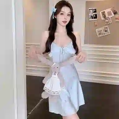 桔内 夏季 轻奢风高级感亲肤凉感带胸垫甜美冰丝薄款夏季性感吊带短裤纯欲蝴蝶结印花家居服可外穿睡衣套装 女款