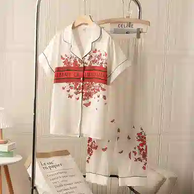 桔内 轻奢高级凉感透气翻领开衫家居服可外穿睡衣套装 女款 红色