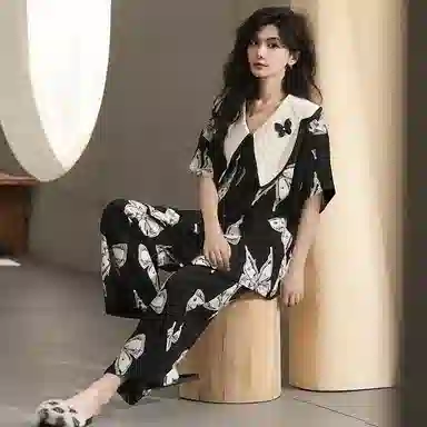 桔内 简约休闲梭棉丝绸睡衣套装 女款