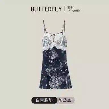 桔内 性感纯欲国风露背无袖吊带带胸垫防凸点睡裙 女款 礼袋装