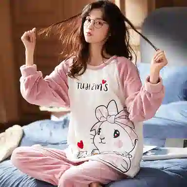 桔内 加厚保暖毛绒卡通家居服睡衣套装 女款 可爱兔