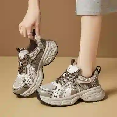 织物合成革 厚底时尚百搭休闲鞋款 减震耐磨增高 低帮 老爹鞋 女款