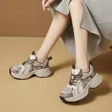 织物合成革 厚底时尚百搭休闲鞋款 减震耐磨增高 低帮 老爹鞋 女款