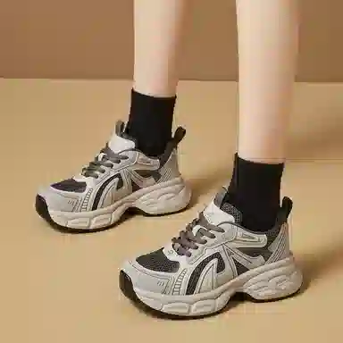 织物合成革 厚底时尚百搭休闲鞋款 减震耐磨增高 低帮 老爹鞋 女款