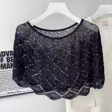 北极绒 夏秋薄款亮片套头衫外搭镂空潮流百搭空调房【赠胸针】 聚酯纤维 披肩 女款