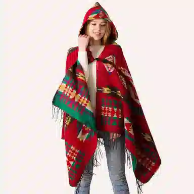 北极绒 民族风外搭披风旅游拍照 披肩 女款