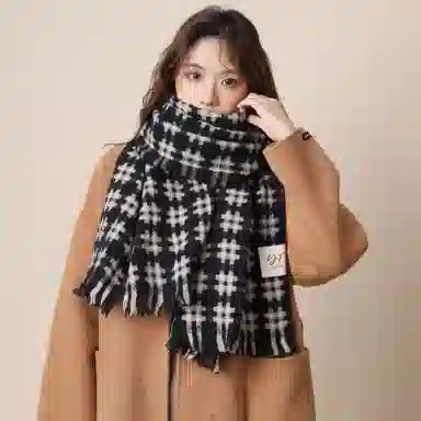 北极绒 配大衣高级感韩版百搭格子软糯加厚保暖氛围感 绒线围巾 男女同款情侣款