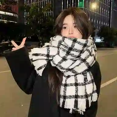 北极绒 复古流苏格子围脖冬季新款高级感韩版保暖百搭披肩两用 绒线围巾 男女同款情侣款