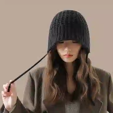 北极绒 美拉德风秋冬韩系保暖百搭辫子护耳显脸小 聚酯纤维 绒线帽 女款