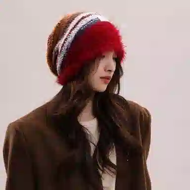 北极绒 美拉德堆堆帽冬季 大头围春秋保暖针织冷帽 涤纶 绒线帽 女款