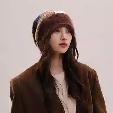 北极绒 美拉德堆堆帽冬季 大头围春秋保暖针织冷帽 涤纶 绒线帽 女款