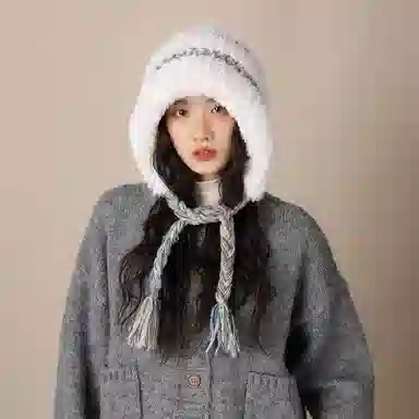 北极绒 大头围毛绒绒巨显脸小护耳帽秋冬加厚保暖可爱防寒雷锋帽百搭针织 聚酯纤维 绒线帽 男女同款情侣款