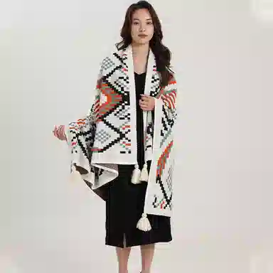 北极绒 波西米亚风外搭保暖披风民族风斗篷盖毯坐垫 披肩 女款