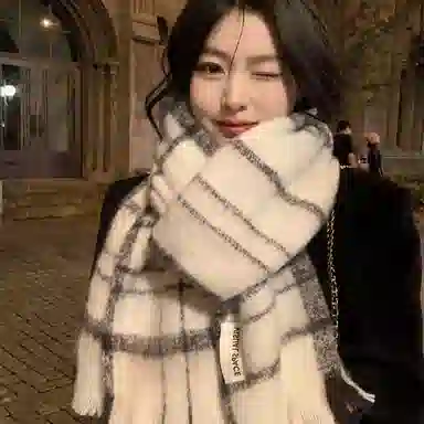 北极绒 黑白格纹软糯亲肤高级感加厚百搭 涤纶 绒线围巾 男女同款情侣款